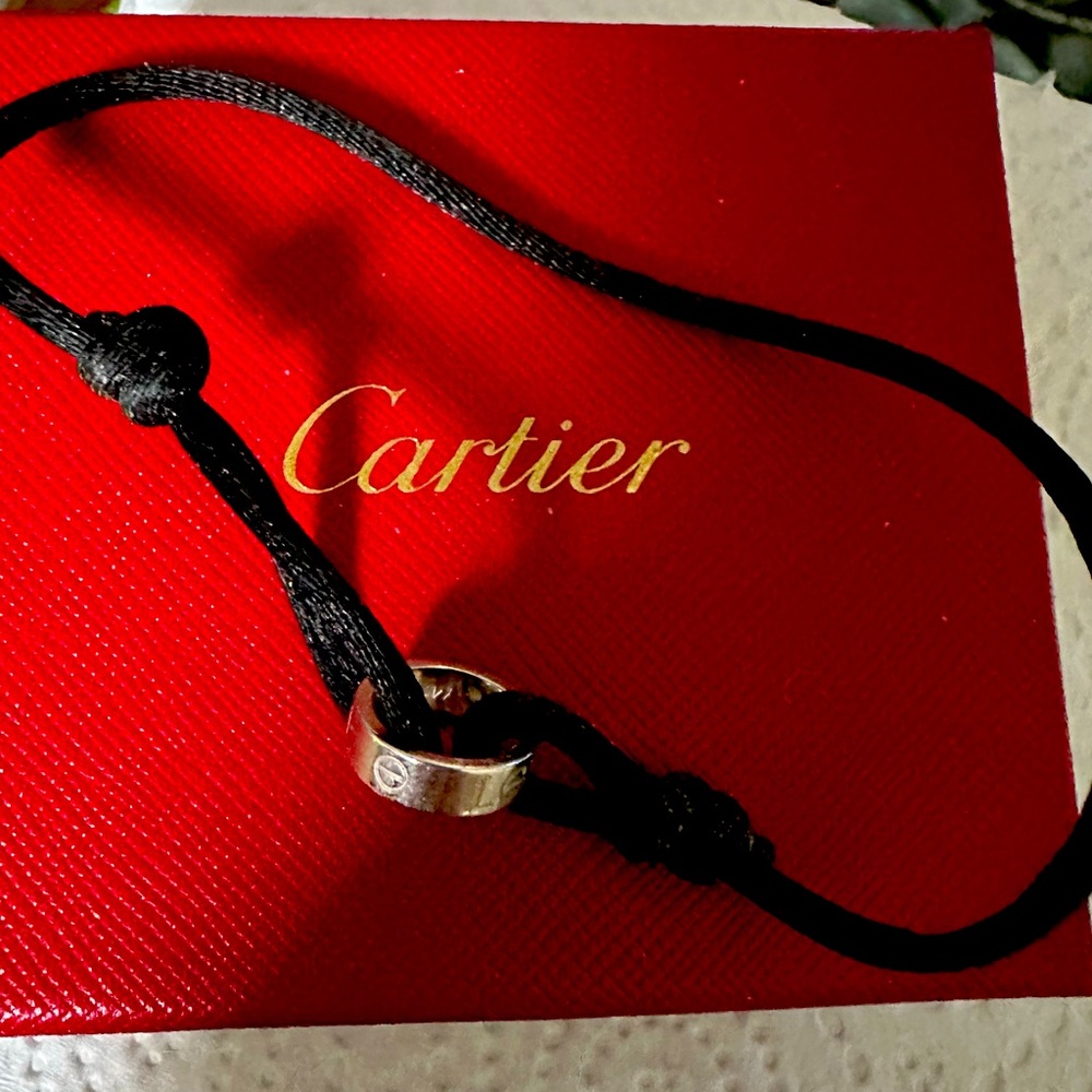 Vintage Cartier 18k White Gold and Silk Cord Love Charity Rope Bracelet